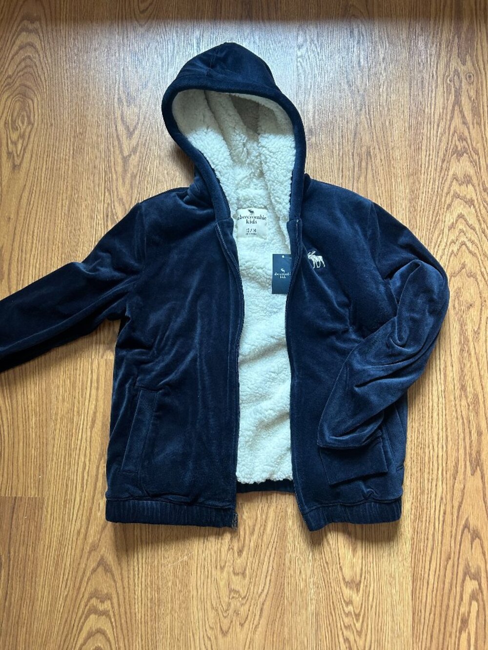 Abercrombie Fuzzy Navy Zip Up Hoodie NWT